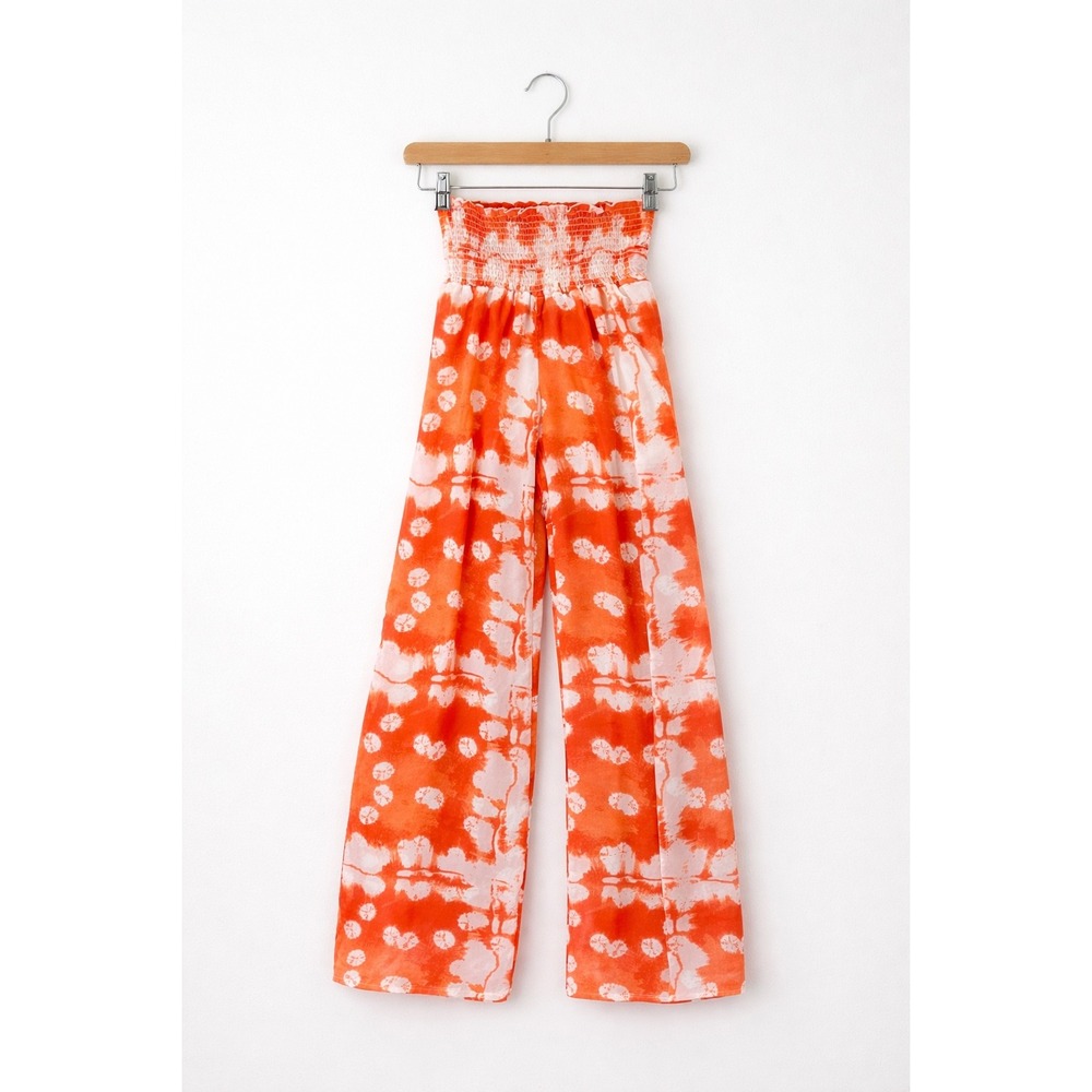 Forgotten Grace Wide Leg Pants Womens S Orange Tie Dye Smocked Boho Beach Resort